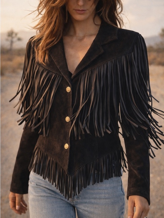 Reformation Jackets & Blazers - Reformation Fringe Suede Leather Jacket Black Western Boho Women’s S